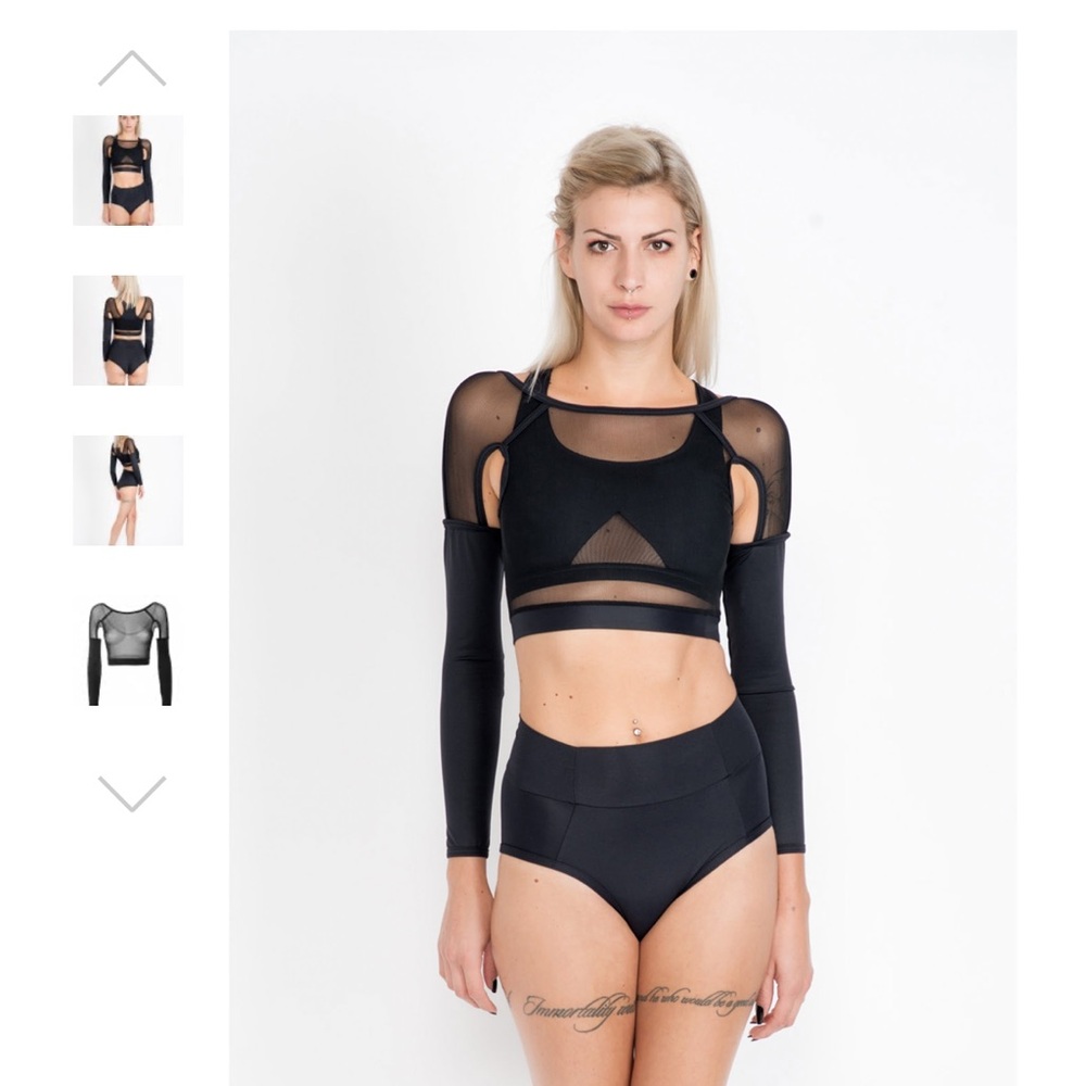 Mila Krasna NADJA Black Mesh Long Sleeve Crop Top